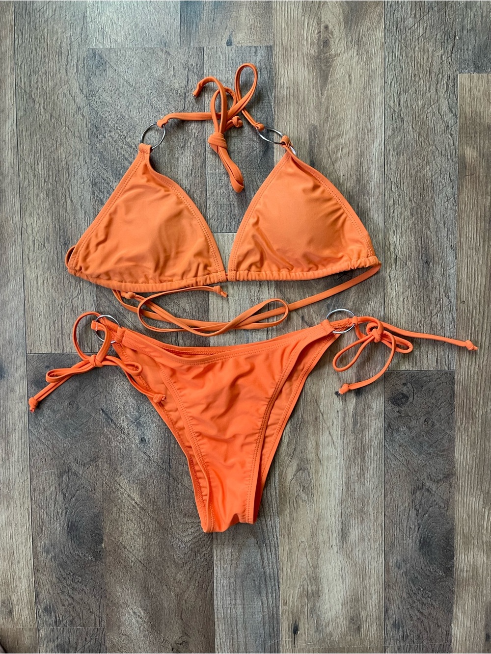 SHEIN Orange Ring-Accent Tie Bikini Set